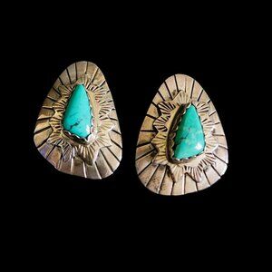 Authentic Vintage Native American Navajo Sterling Silver & Turquoise Earrings